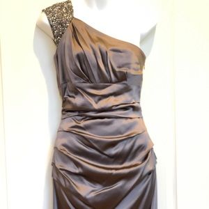 Satin dress one beaded shoulder
